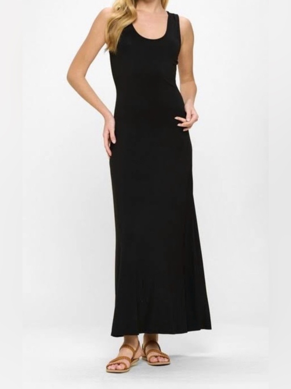 Johnny Was Calme Black Racerback Maxi Dress Size L Knit Sleeveless